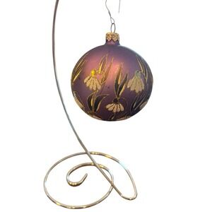 Vintage Lilies of the Valley on Purple Glass Ball Christmas Ornament Inge-Glas